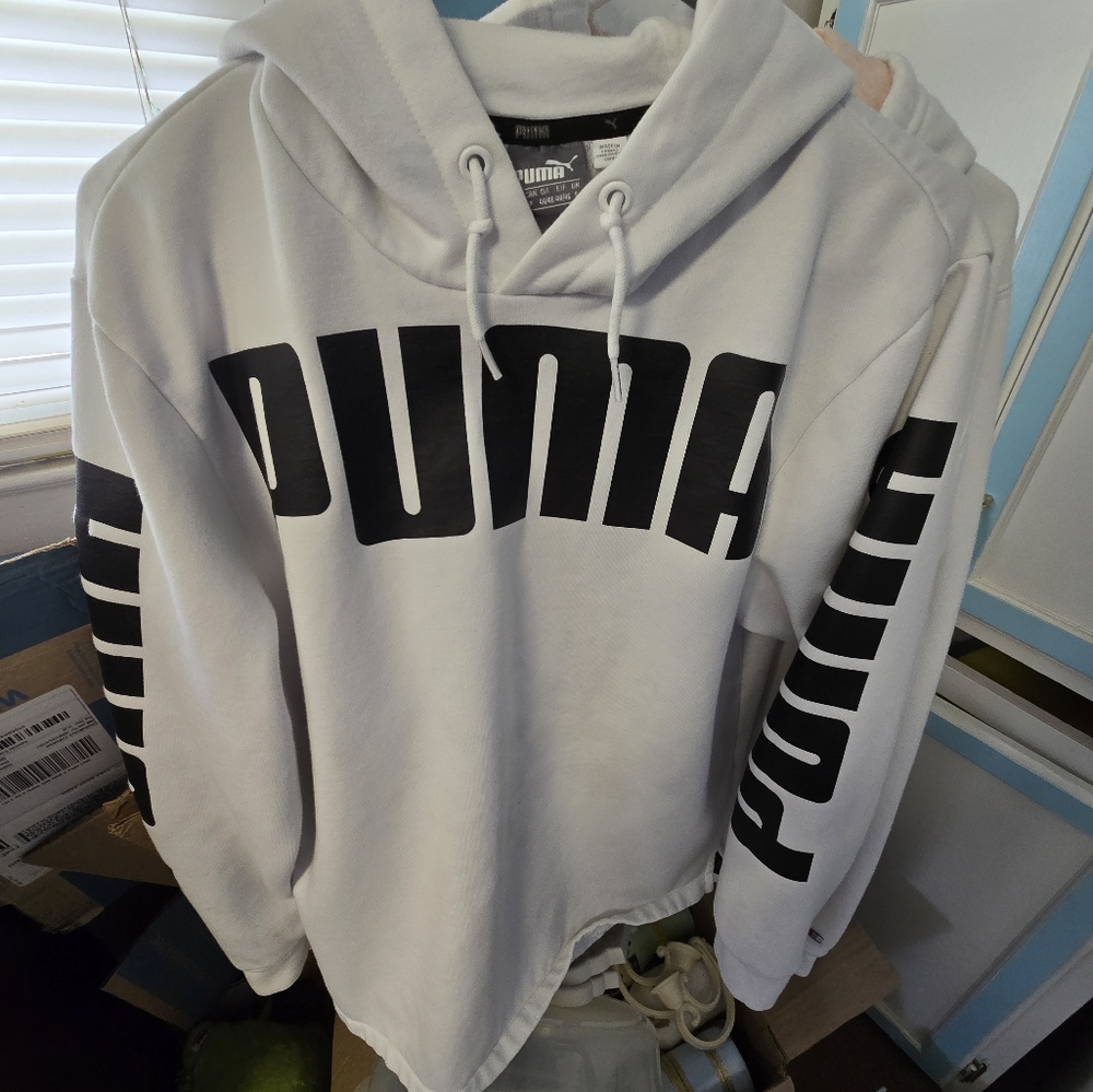 PUMA Men's White Hoodie with Black Logo